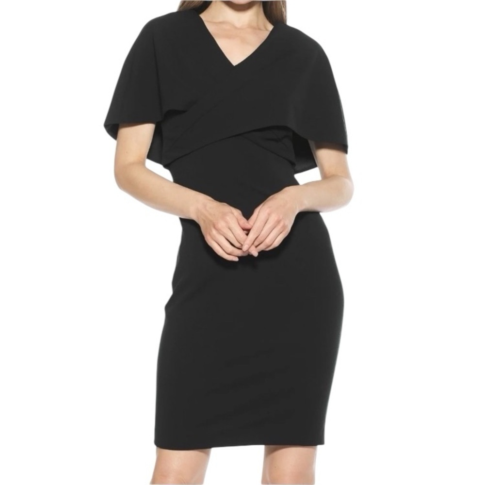 Alexia Admor Women’s Devi V Neck Midi Elegant Black Cape Dress New small